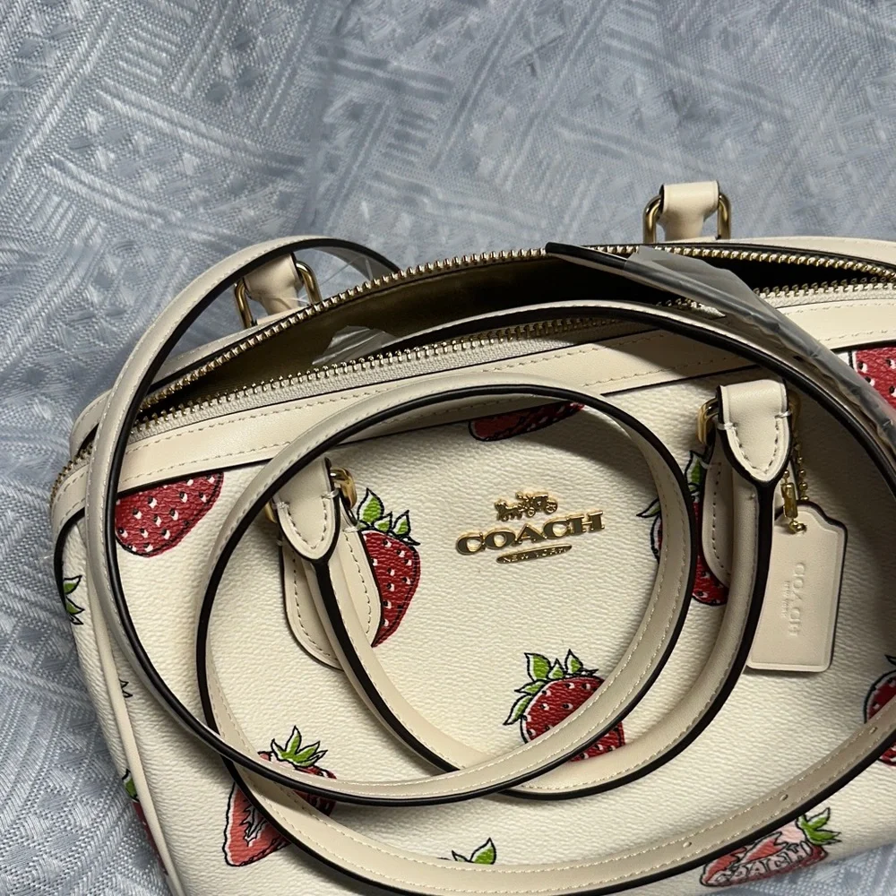 Coach Ivory Satchel with Red Strawberry Design - Picture 6 of 6